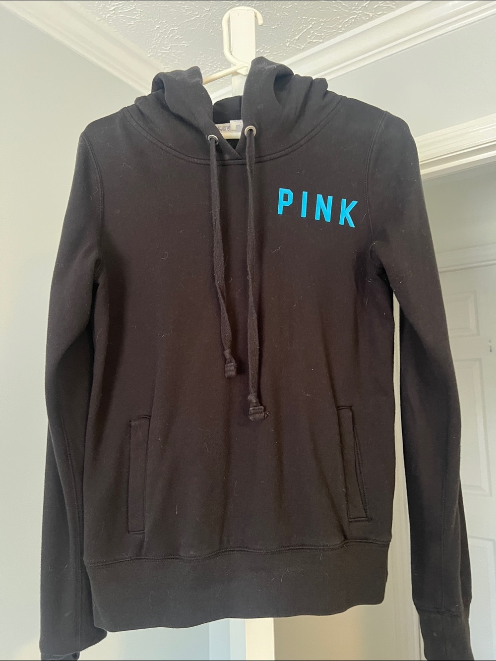 PINK Black Hoodie with Teal Logo